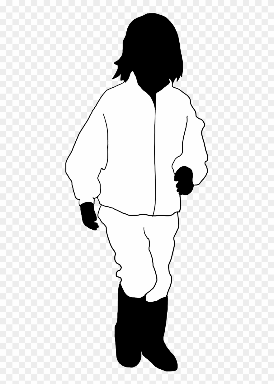 Girl Running Black White Silhouette - Child Clipart