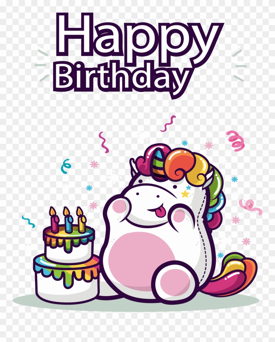 Happy Birthday Unicorn Images - Cute Fat Unicorn Rainbow Birthday Cake Celebration Clipart