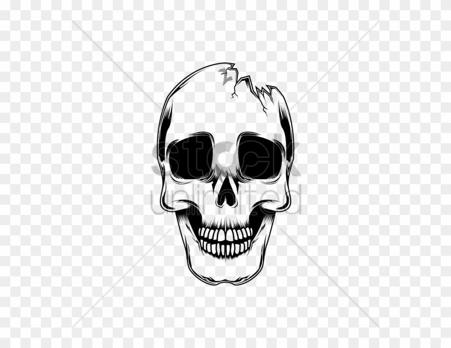Skeleton Head Clipart Broken Skull - Skull With Horns Drawing - Png Download