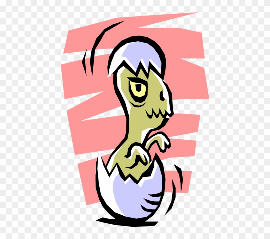 Vector Illustration Of Prehistoric Baby Dinosaur Hatches - Illustration Clipart