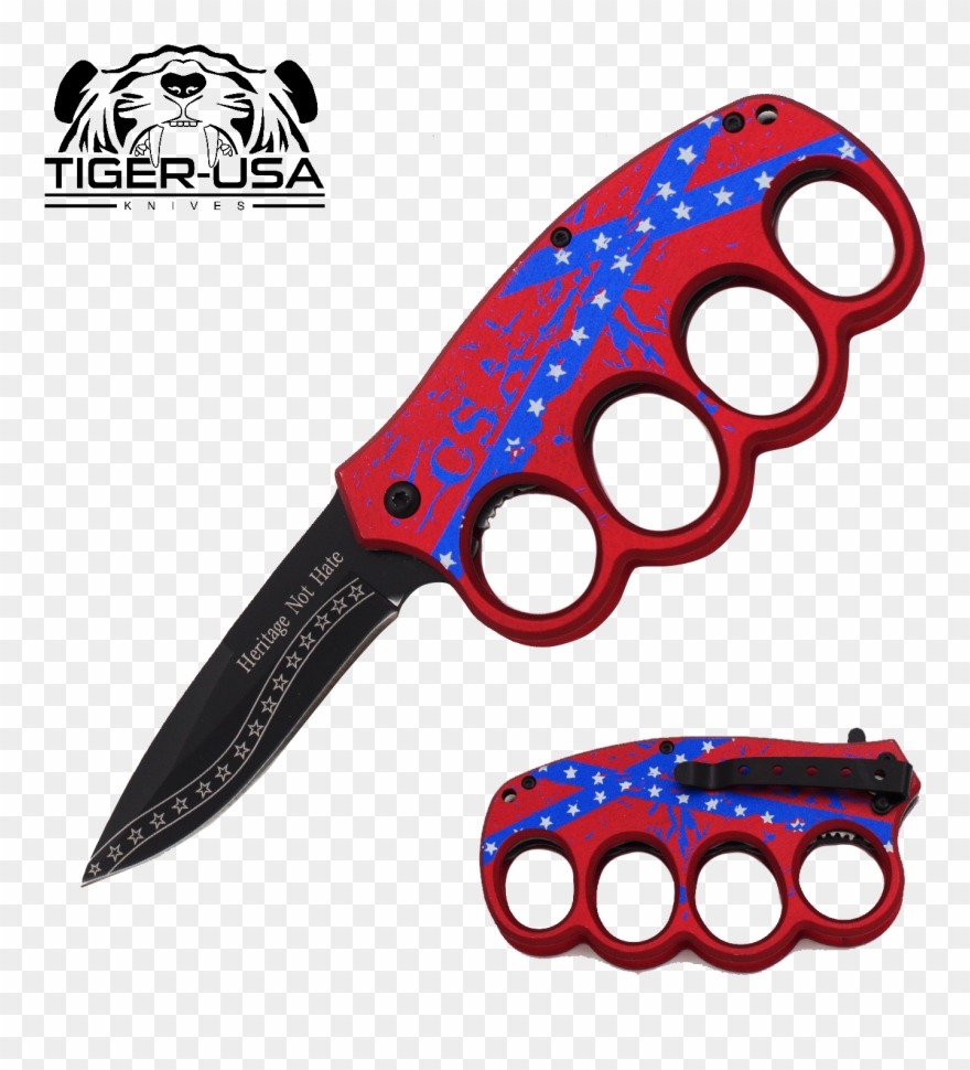8 Inch Csa Rebel Flag Trigger Action Trench Knife, - Brass Knuckles Knife Clipart