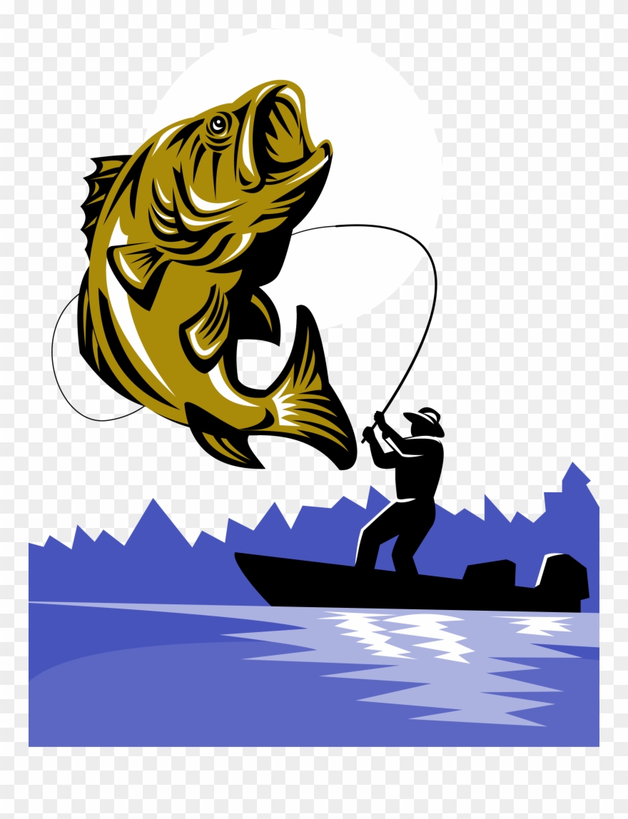 Png Black Bass Fishing Rod - Largemouth Bass Fish And Fly Fisherman Clipart