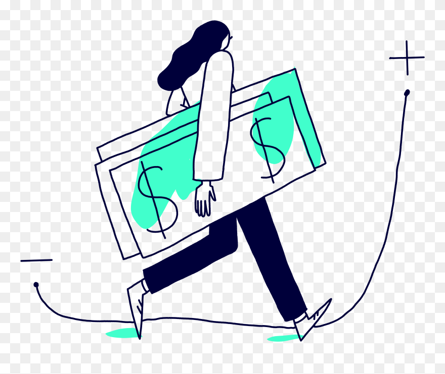 An Illustration Of A Woman Carrying Away Their Money - Illustration Clipart