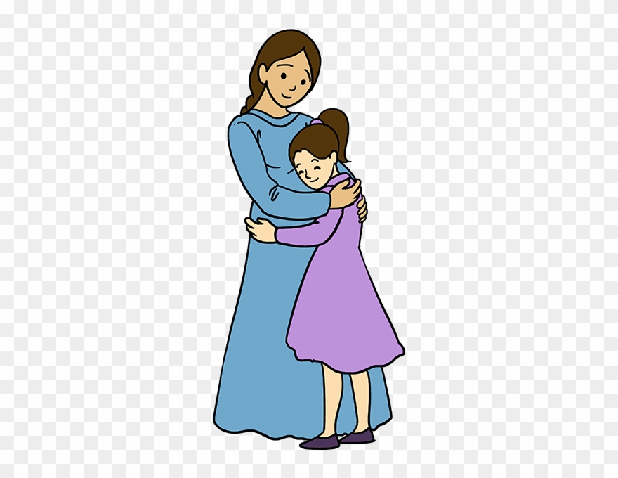 How To Draw Mother Hugging A Daughter - Easy Drawings Of Mother And Daughter Clipart