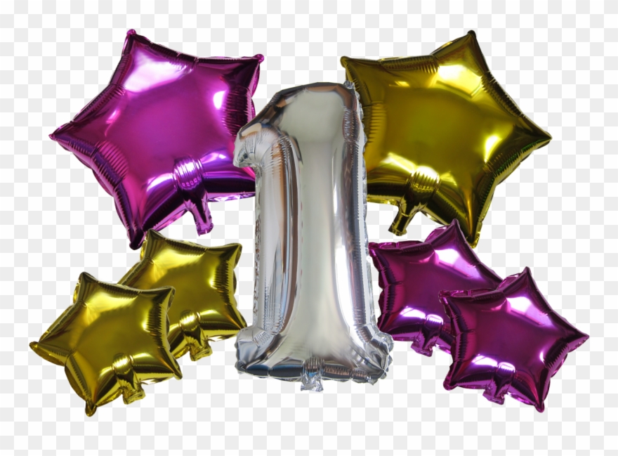 Star Shape Number Mylar Balloons Gold Fuchsia 7 Pieces - Bopet Clipart
