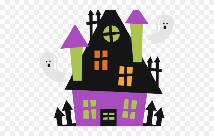 Haunted Clipart Fence - Cute Halloween Haunted House - Png Download