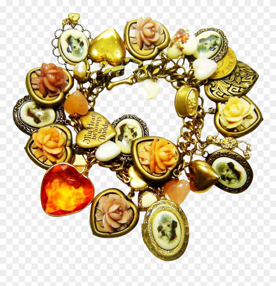 Vintage Poodle Dog Charm Bracelet Lockets Hearts Roses - Bracelet Clipart