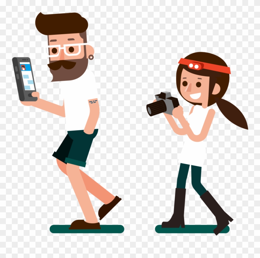 An Illustrated Man On His Phone And His Daughter Behind - The Illustrated Man Clipart