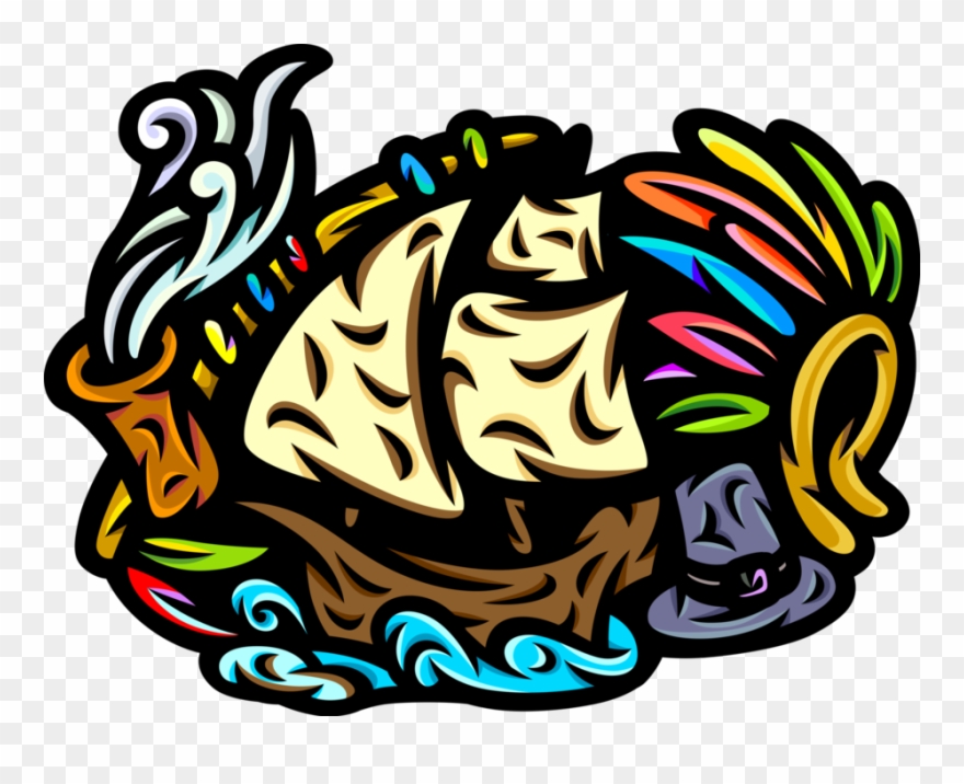 Vector Illustration Of Pioneer Pilgrim Sailing Vessel - Illustration Clipart