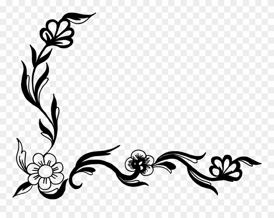 Corner Clipart Books - Line Art Flower Design - Png Download