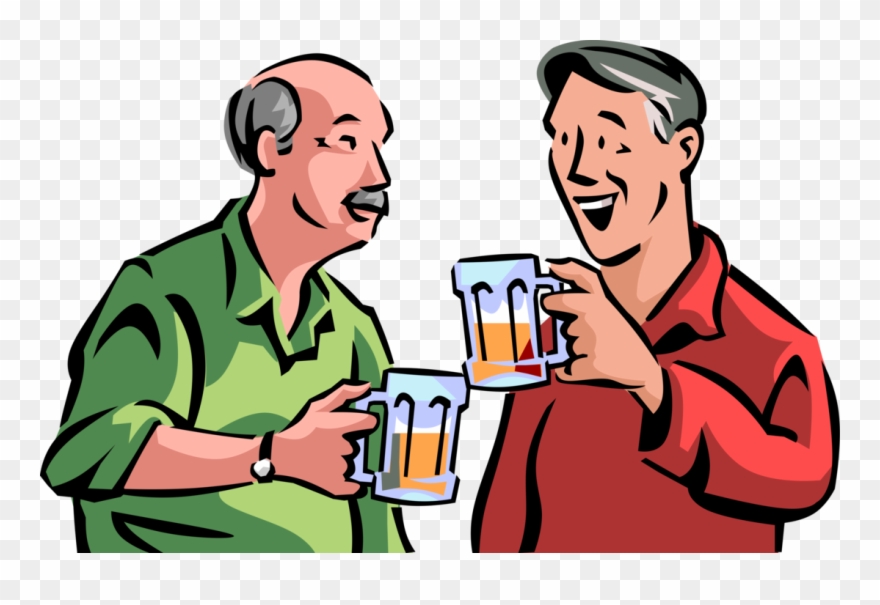 Vector Illustration Of Retired Elderly Senior Citizens - Men Drinking Beer Cartoon Clipart