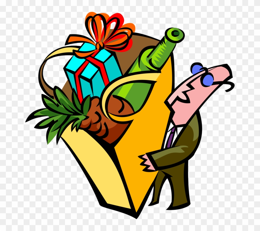 Vector Illustration Of Businessman With Groceries In Clipart
