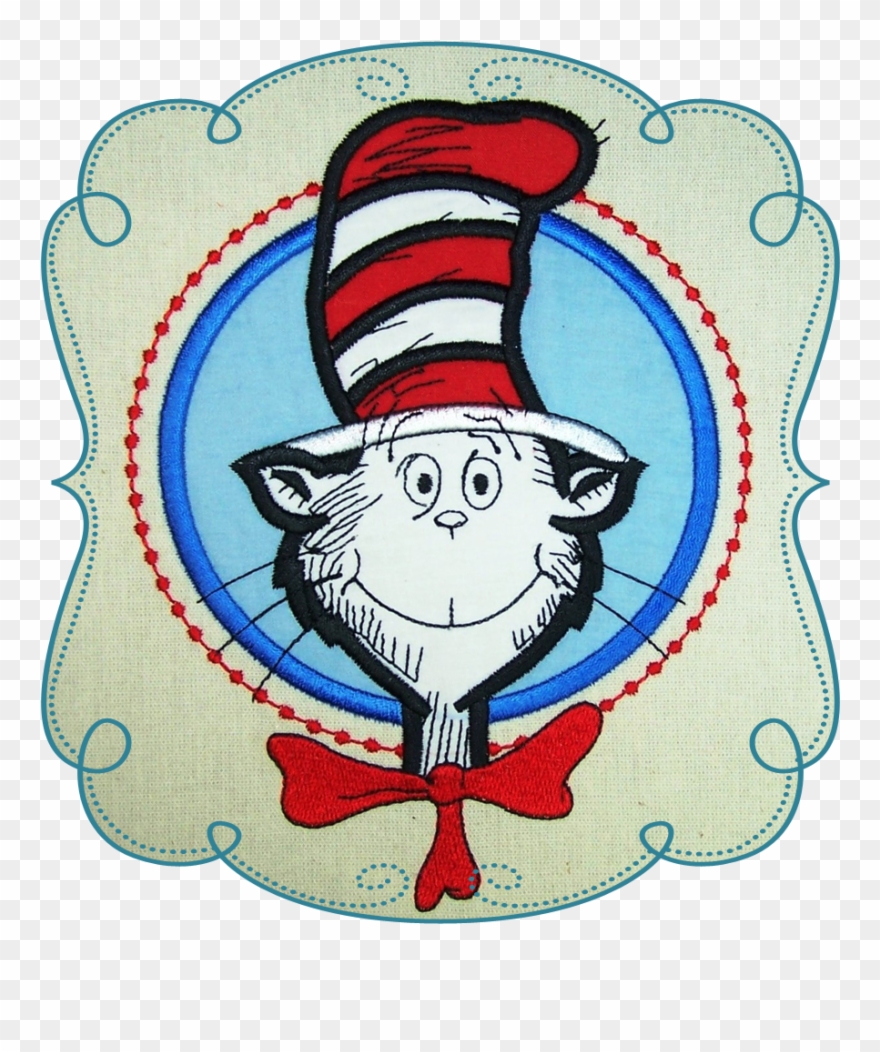 Cat In The Hat Applique Machine Embroidery Design Pattern - Cat In The Hat Embroidery Designs Clipart