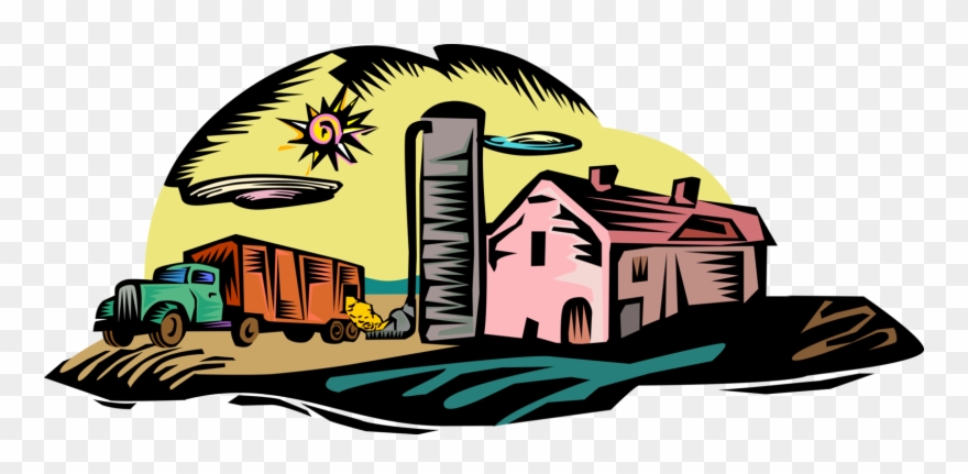 Vehicle Unloads Into Silos - Grain Clipart