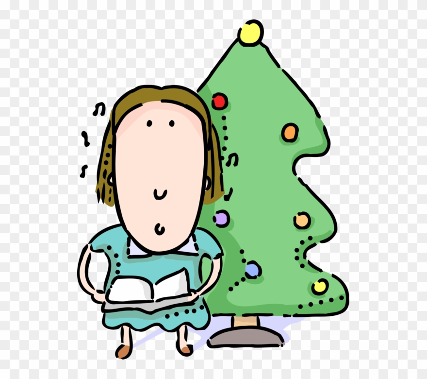 Vector Illustration Of Caroler Sings Carols At Evergreen Clipart