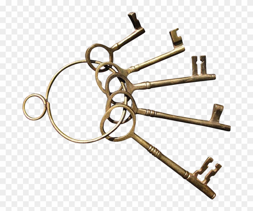 Set Of Five Brass Decorator Skeleton Keys On A Brass - Ring Of Keys Png Clipart