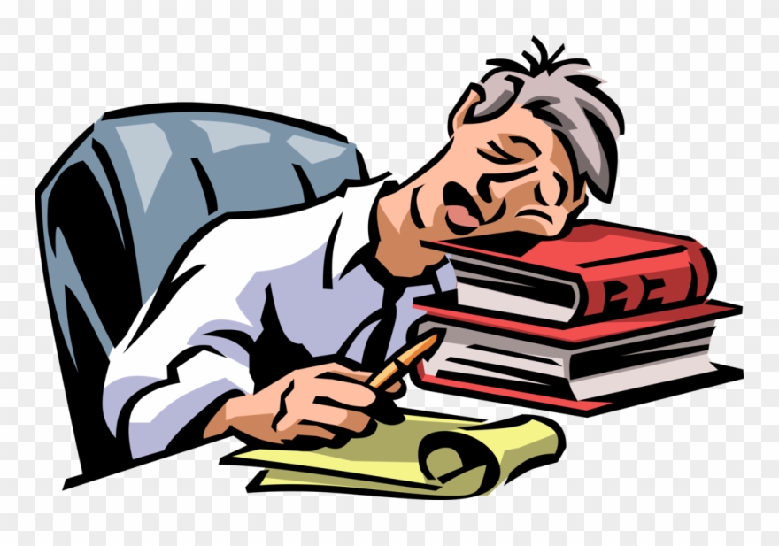 Vector Illustration Of Exhausted, Overworked, Underappreciated - Tired Office Worker Cartoon Clipart