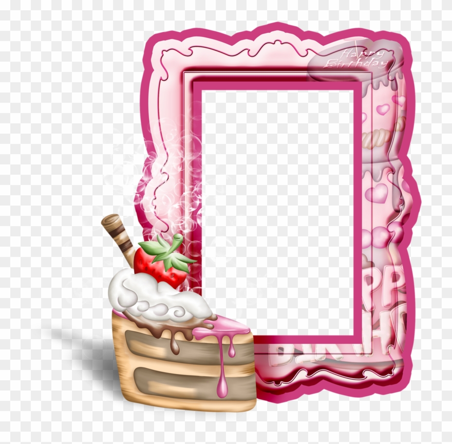 Pink Birthday Transparent Frame With Cake - Pink Birthday Frame Background Clipart