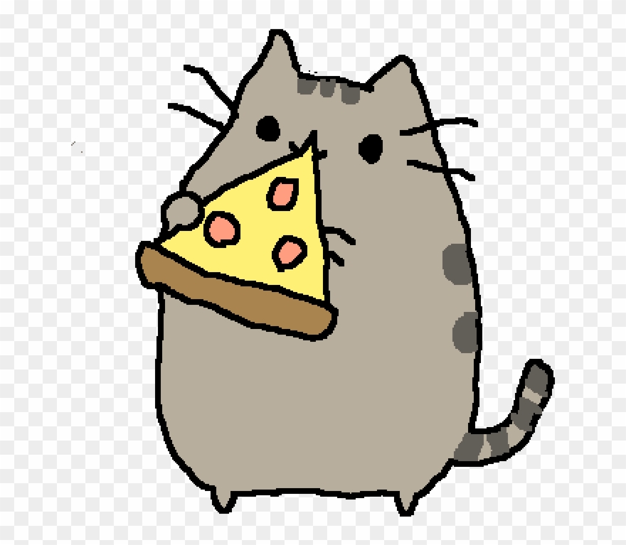 Pusheen Pizza Png Clip Black And White Stock - Cat Eating Pizza Drawing Transparent Png