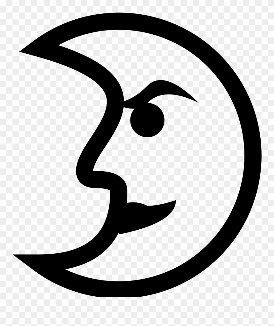 Freeuse Library First Quarter Moon Clipart - Moon With Face Black And White Line - Png Download