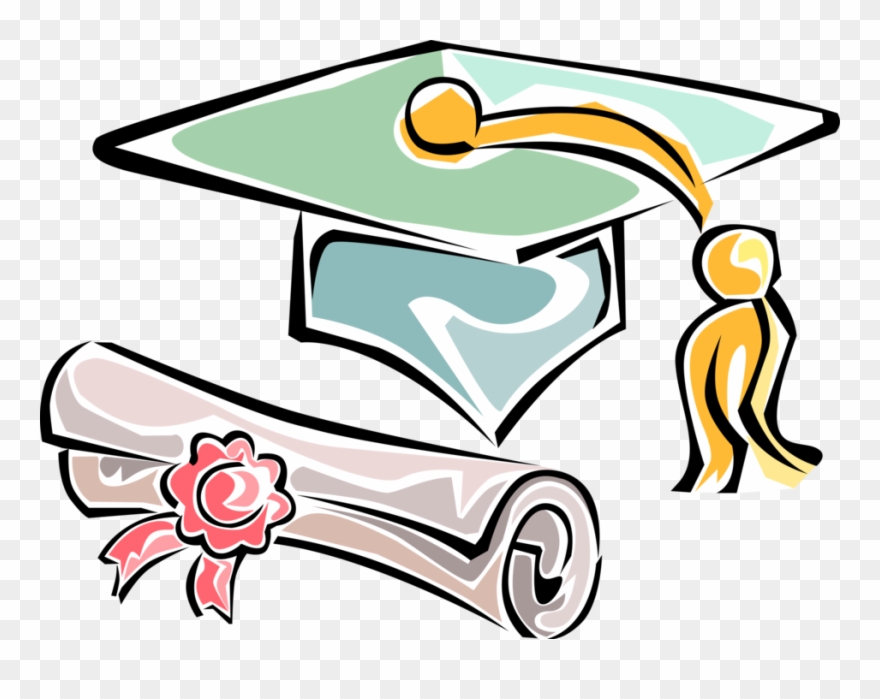 Vector Illustration Of School Or University Graduation - Graduation Cap And Diploma Clipart