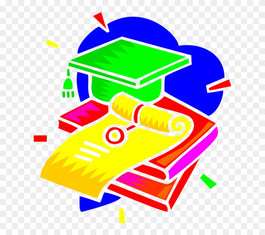 Vector Illustration Of Graduation Diploma, Mortarboard - Graduation Clipart