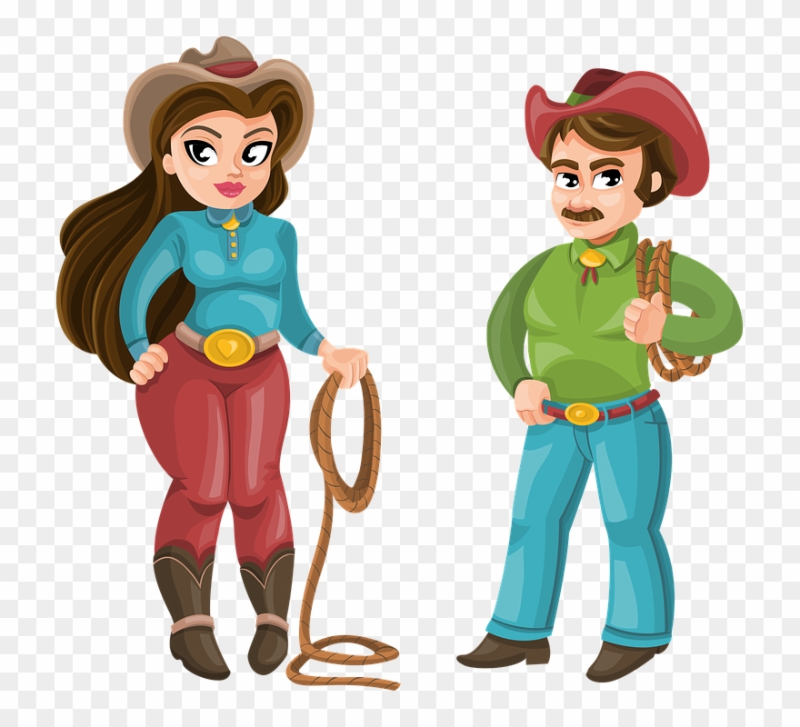 Cowboy, Man, Woman, Girl, Western, Hat, Macho - Country Man And Woman Clipart