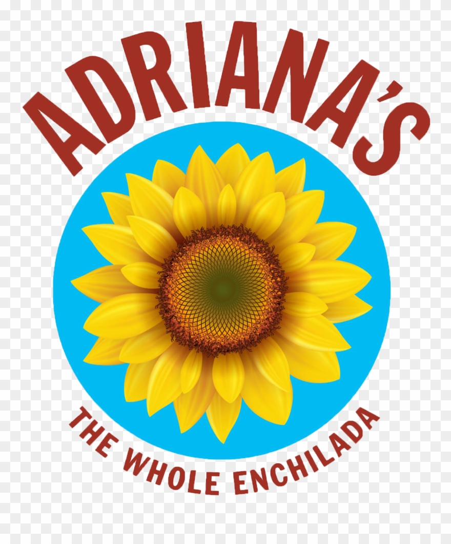 Menu Adrianas The Whole Enchilada Logo - Vector Sunflower, Realistic Square Sticker 3" X 3" Clipart
