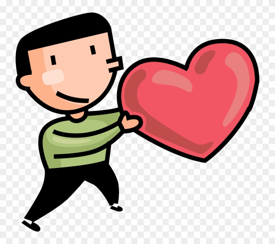 Vector Illustration Of Romantic Lover In Relationship - Boy Cartoon With Heart Clipart