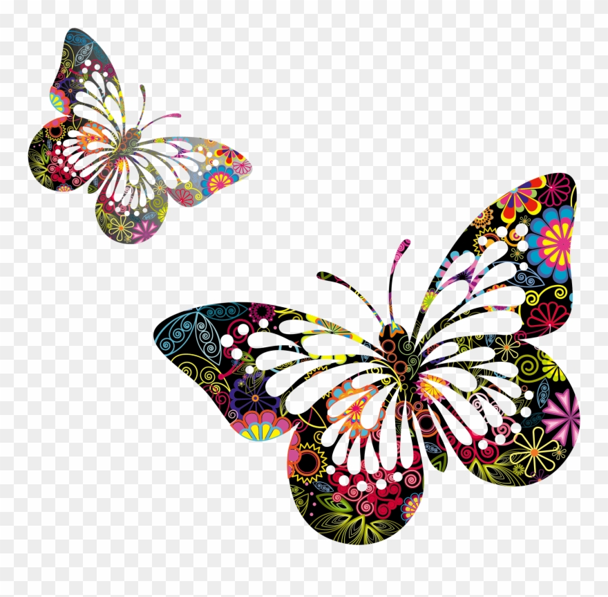 Clipart Butterfly Dragonfly - Butterfly And Flower Vector Png Transparent Png
