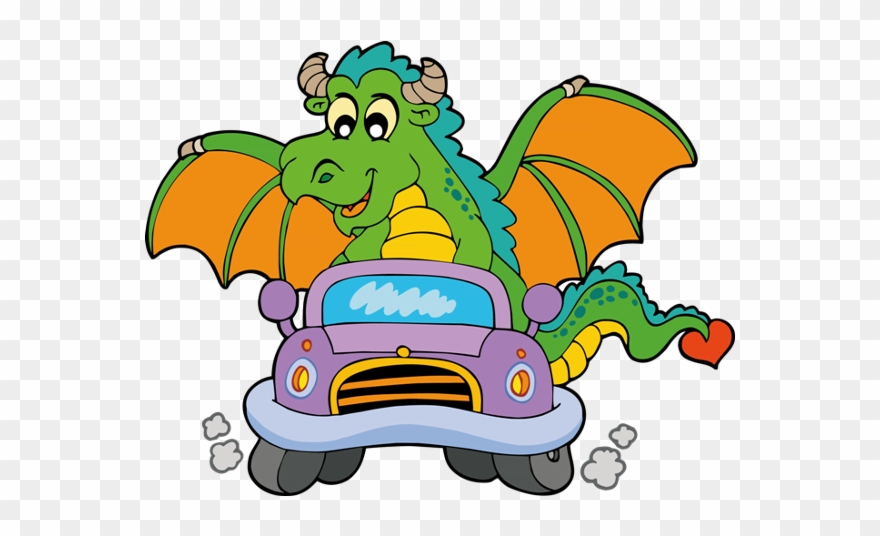 Funny Cartoon Dragon Clip Art Images Are On A Transparent - Dragon Driving A Car - Png Download