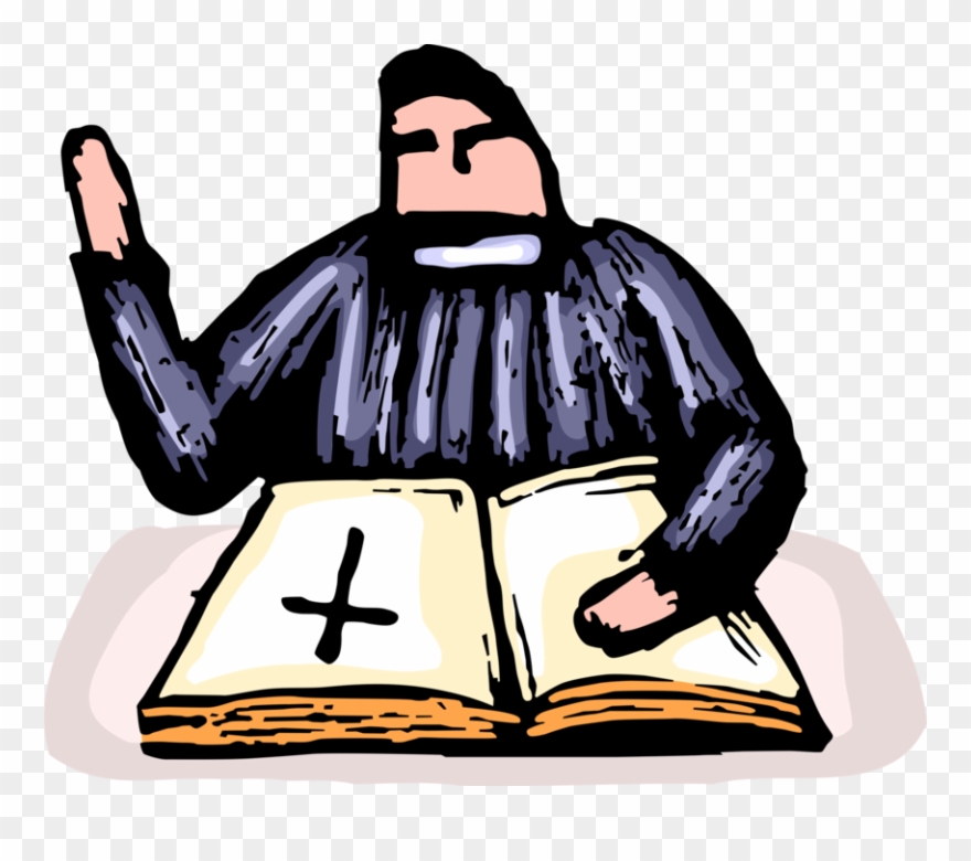 Vector Illustration Of Christian Minister Priest Preaching - Priest Clipart