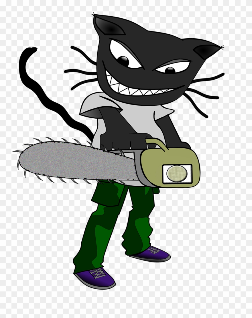 Father And Son Battle With Chainsaw And Lawnmower Who - Cartoon Clipart