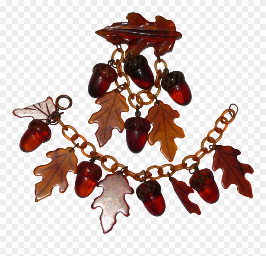 Vintage Root Beer Bakelite Carved Acorns & Oak Leaves - Oak Clipart