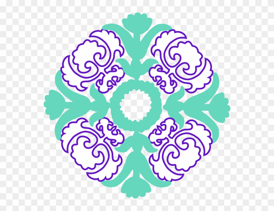 Damask Flourish Purple Mint Clip Art - Damask Teal And Purple - Png Download