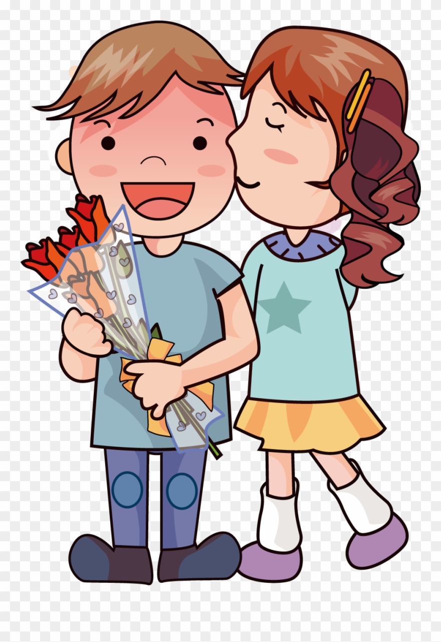 Cartoon Drawing Romance Cute - Romantic Boy And Girl Png Clipart