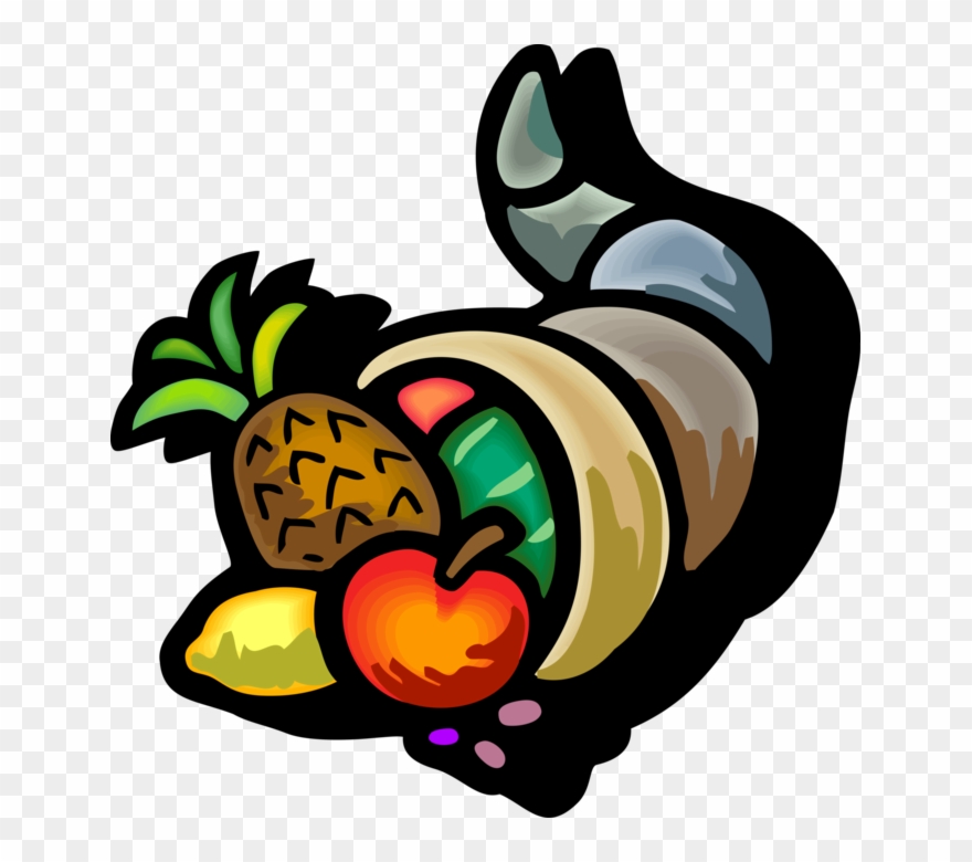 Vector Illustration Of Cornucopia Horn Of Plenty Filled - Thanksgiving Clip Art Black - Png Download