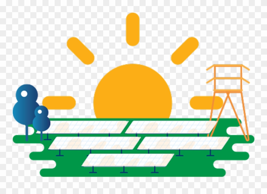 Illustration Of Sun Setting Behind Solar Panels And Clipart