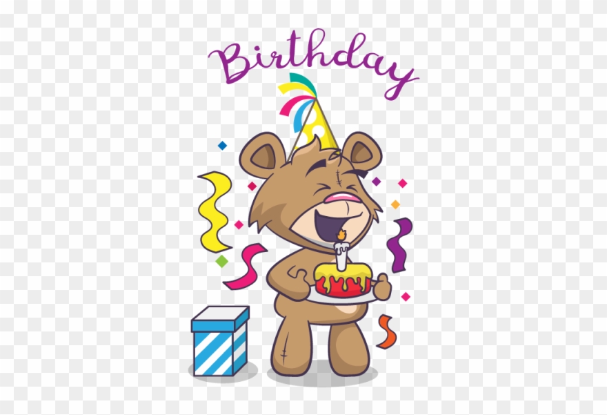 Birthday Card With Cute Bear And Gift Eps File - Greeting Card Clipart