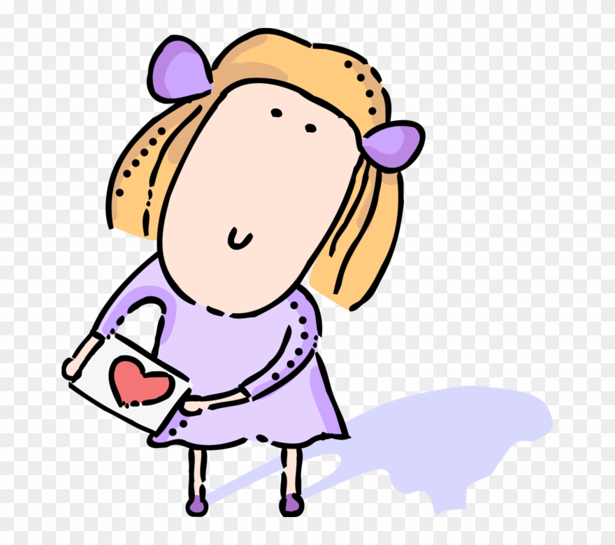 Vector Illustration Of Romantic Young Child With Valentine's - Cartoon Clipart