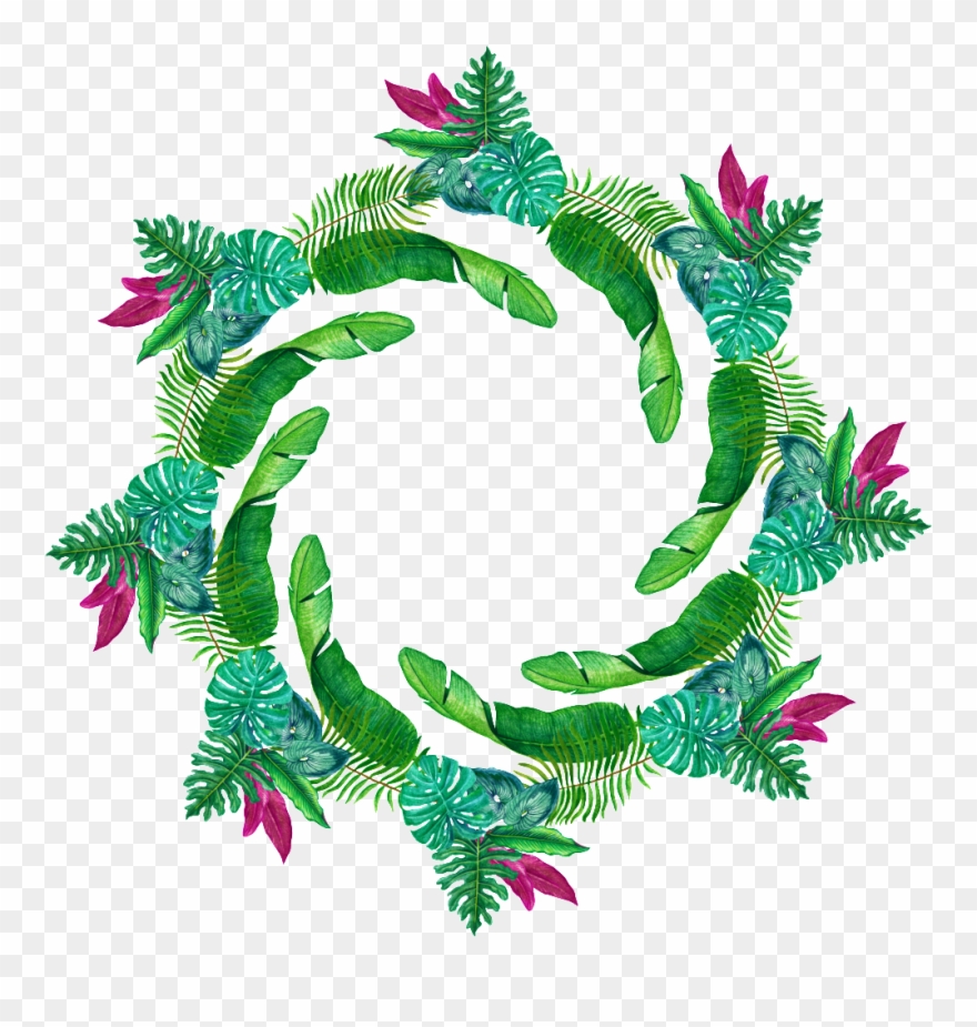 Hand Painted Green Flower Wreath Png Transparent - Portable Network Graphics Clipart