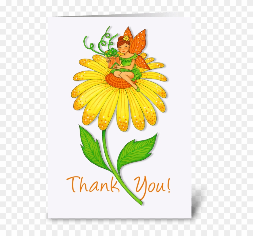 Yellow Flower With Fairy Thank You Greeting Card - Thank You Note Clipart