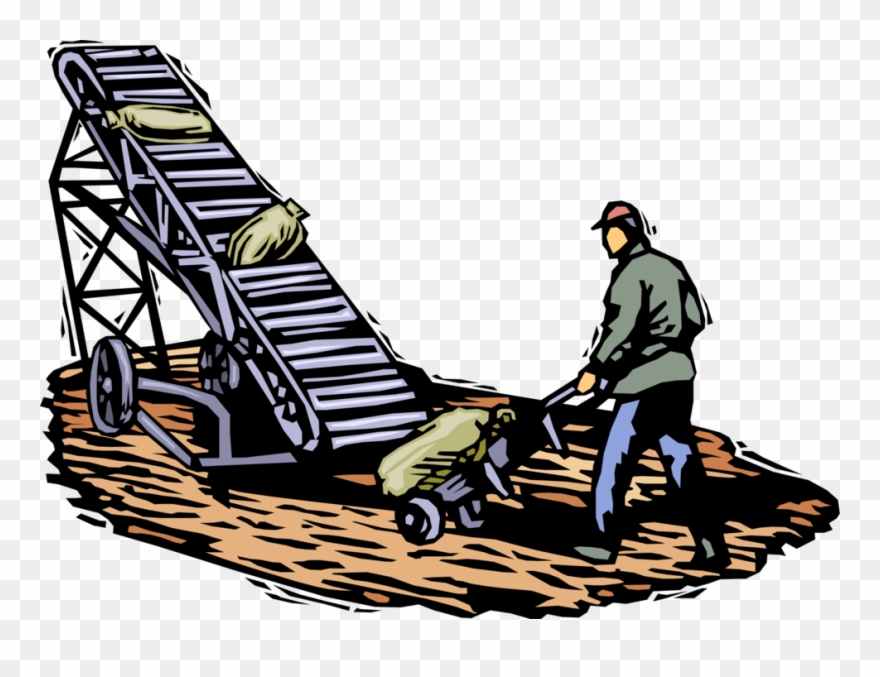 Vector Illustration Of Farm Worker With Wheelbarrow Clipart