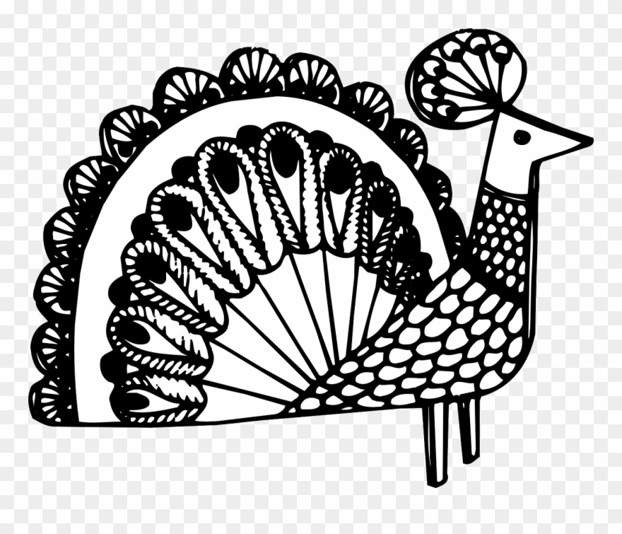 Fans Clipart Gambar - Clip Art Of Black And White Peacock - Png Download