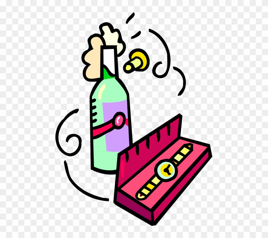 Vector Illustration Of Bottle Of Champagne With Retirement Clipart