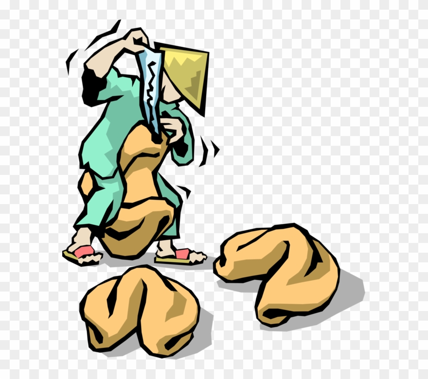 Vector Illustration Of Chinese Restaurant Waiter Cracks - Fortune Cookie Clipart